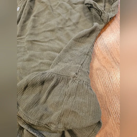 Soul Cake Cropped Olive Green Ruffled Cottagecore Button Up Y2K 90s Fairycore - Picture 8 of 15